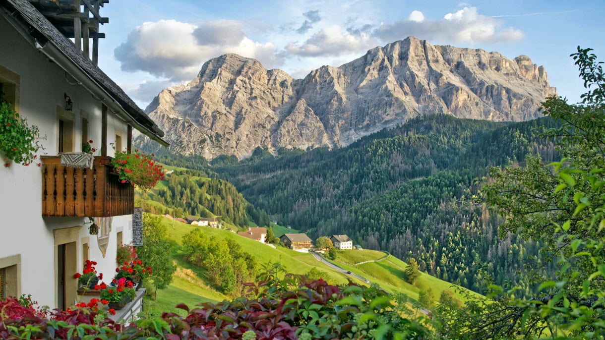 A balcony view of the Dolomites in Alta Badia.
