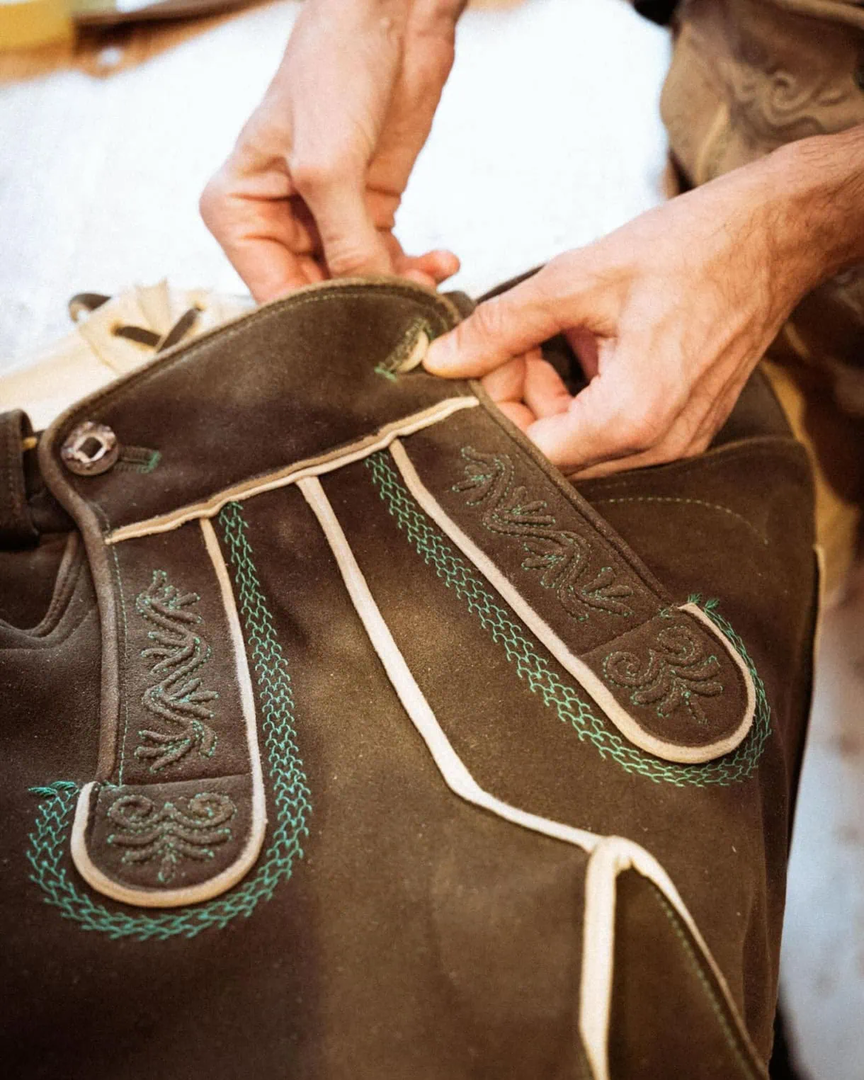 Fashioned by Mountains: Meet South Tyrol's Wildly Elegant Past at Amalia Pernter 1896 18 amalia pernter 1896 lederhosen close up