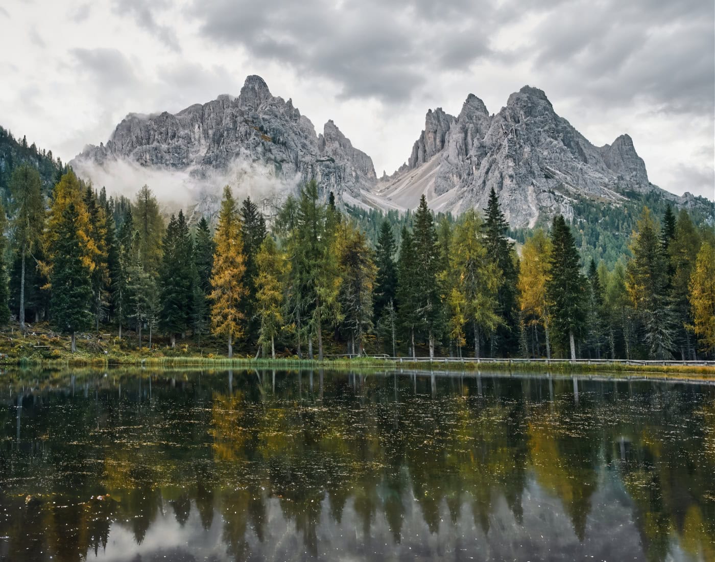 A view of the Cadini di Misurina from Lago Antorno.