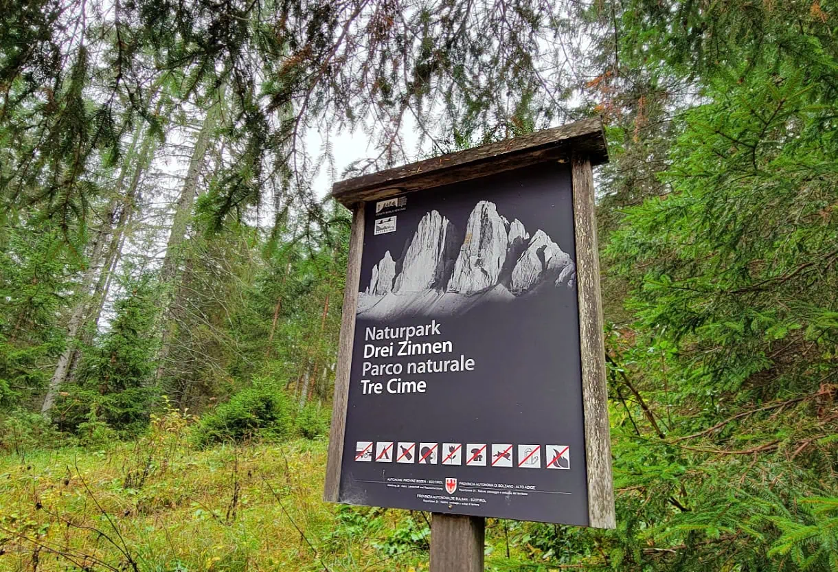 Drei Zinnen Nature Park Sign