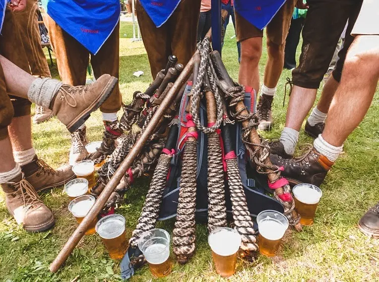 Goassls (whips) and beer on display in South Tyrol. 