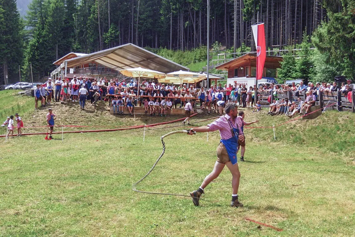 A whip-cracking (goaslschnöllen) competition in South Tyrol.