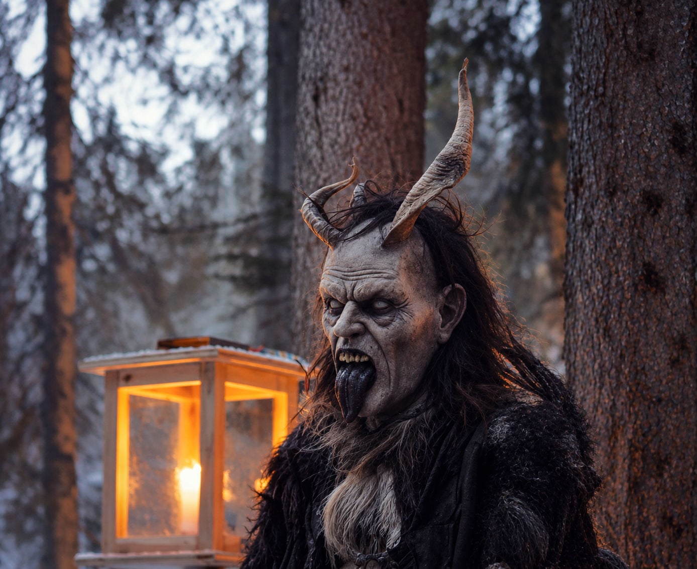 A Krampus on the march in the Alps.