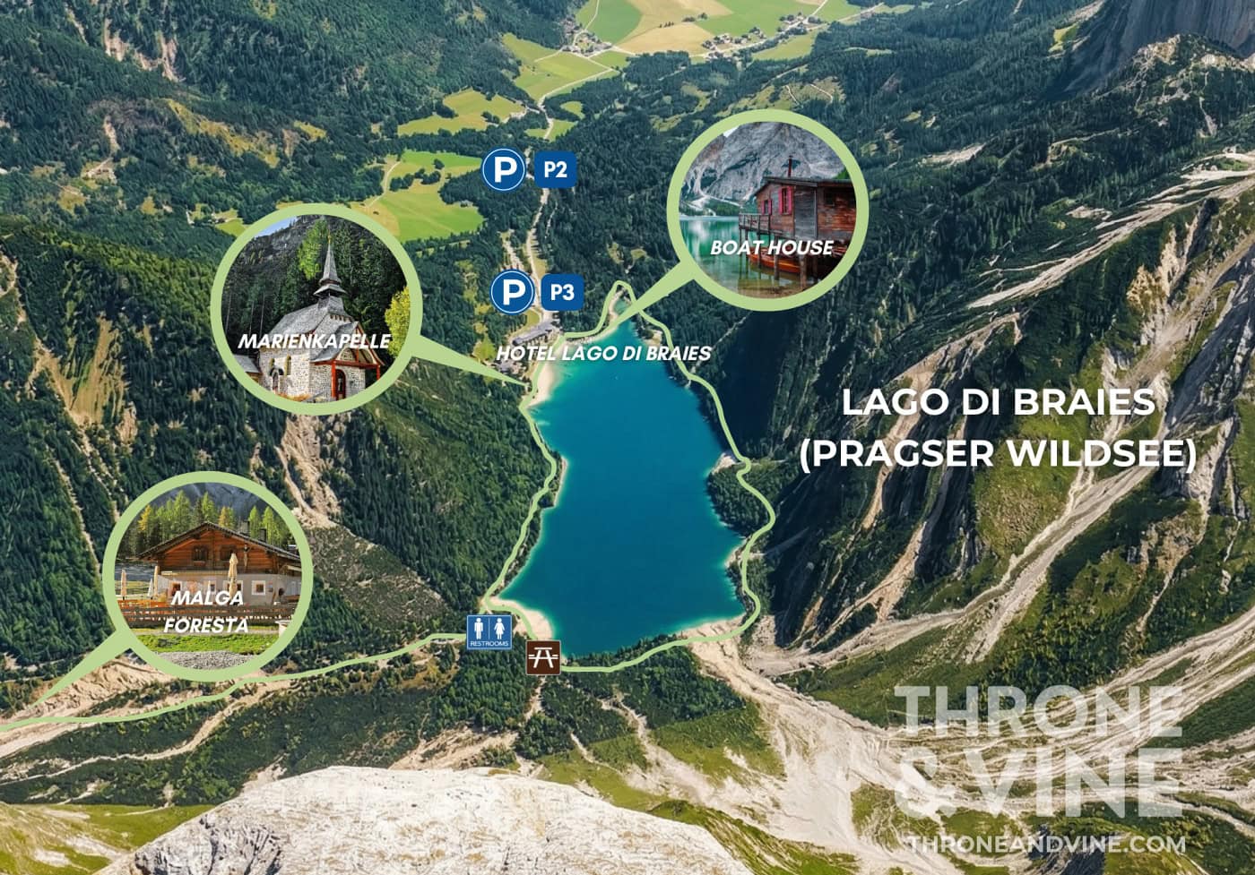 Map of the hike around Lago di Braies / Pragser Wildsee.