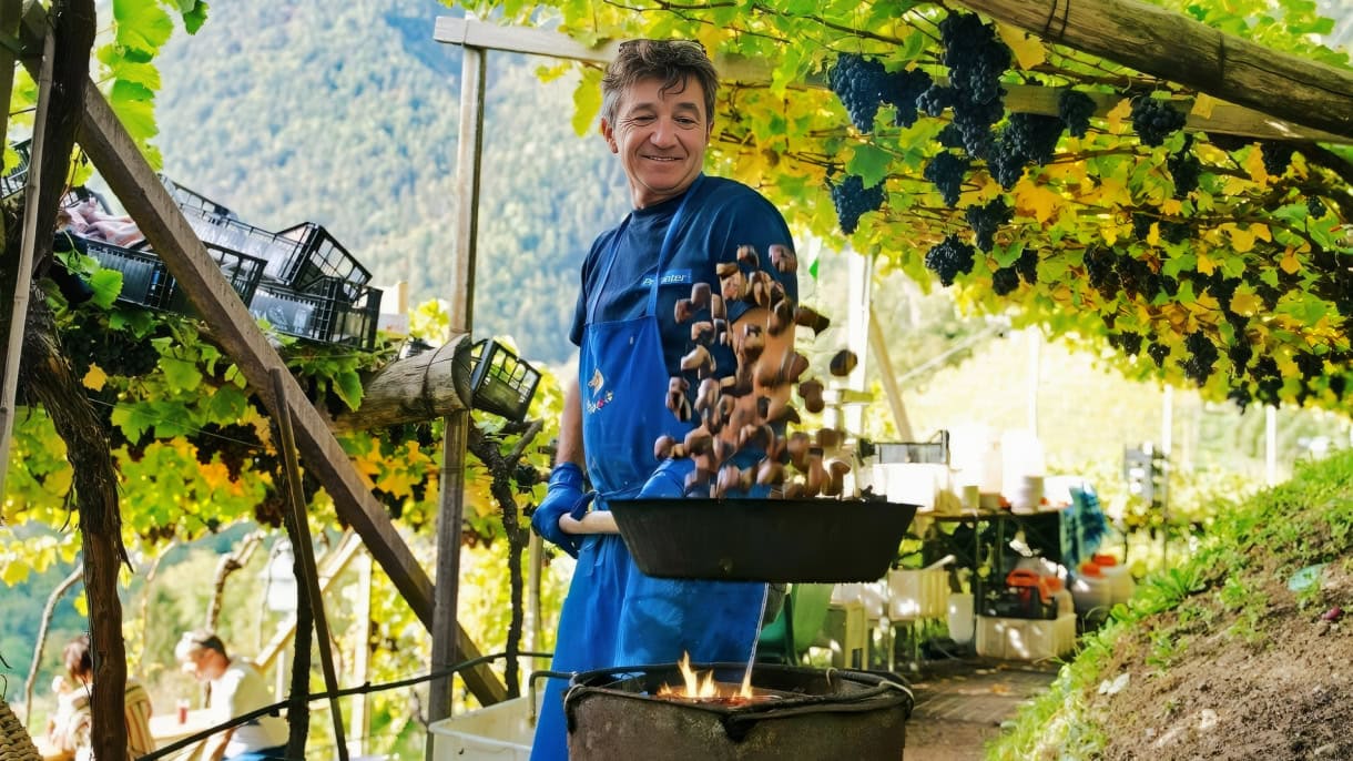 roasting chestnuts under grapevines south tyrol