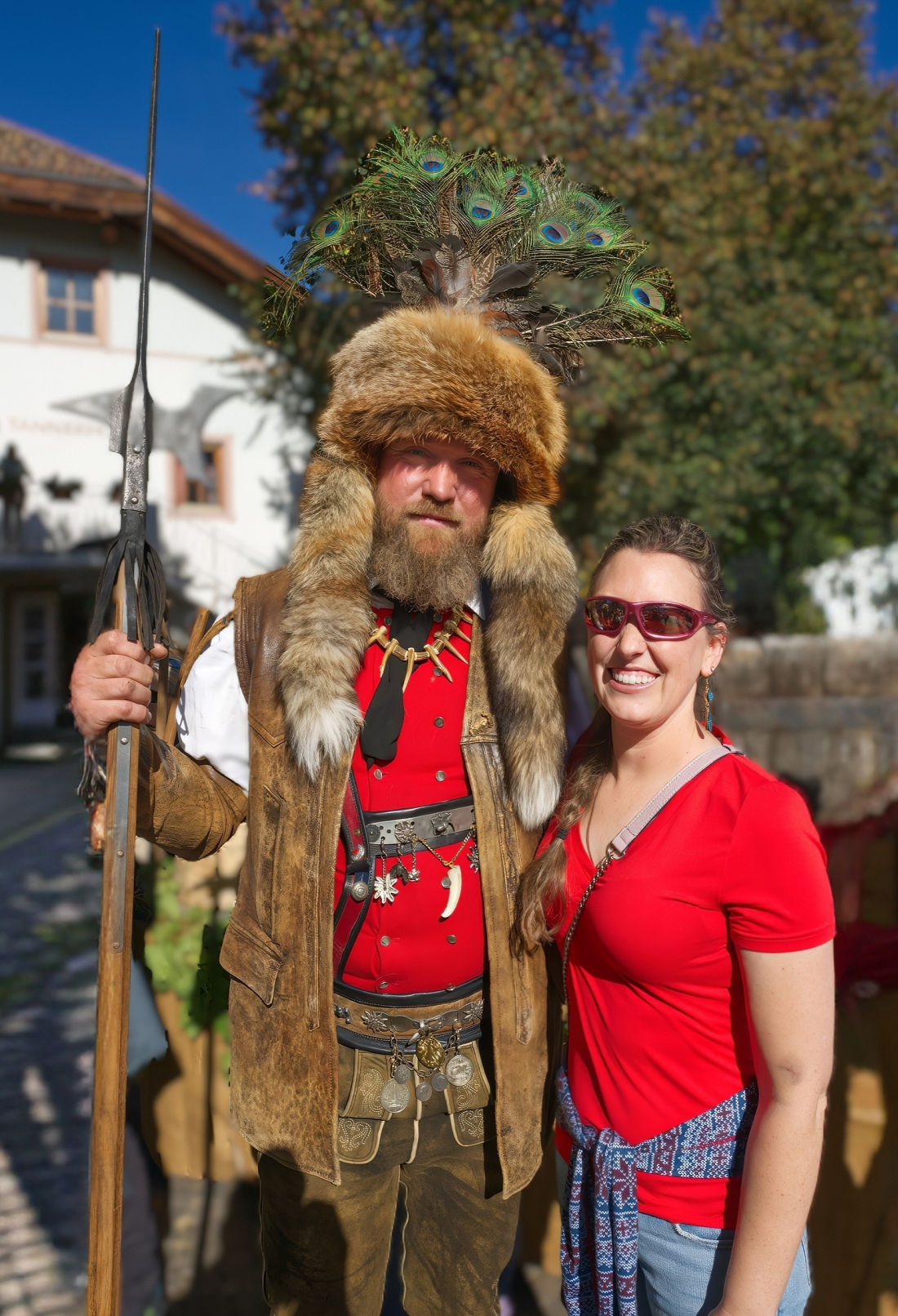 From Vine to Village: Raise a Glass at South Tyrol's Last Load of Grapes Festival 16 A Saltner standing next to Kate in South Tyrol.