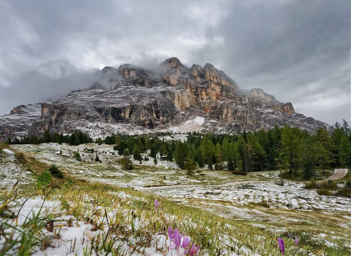 santa croce dolomites snow storm