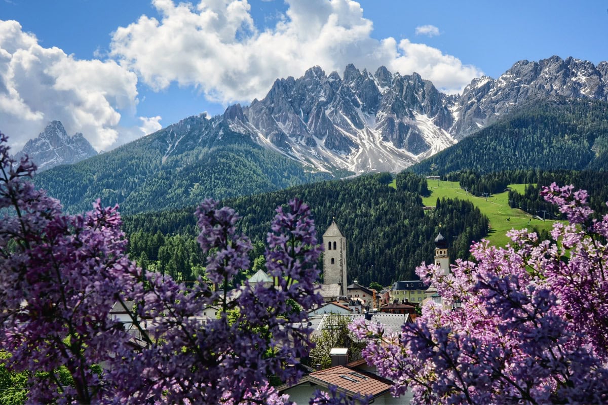 A view of San Candido / Innichen and the Dolomites in spring.